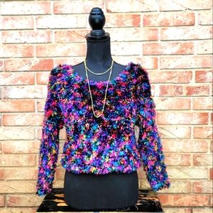 Vintage Shag Multicolor 90's Cropped Sweater